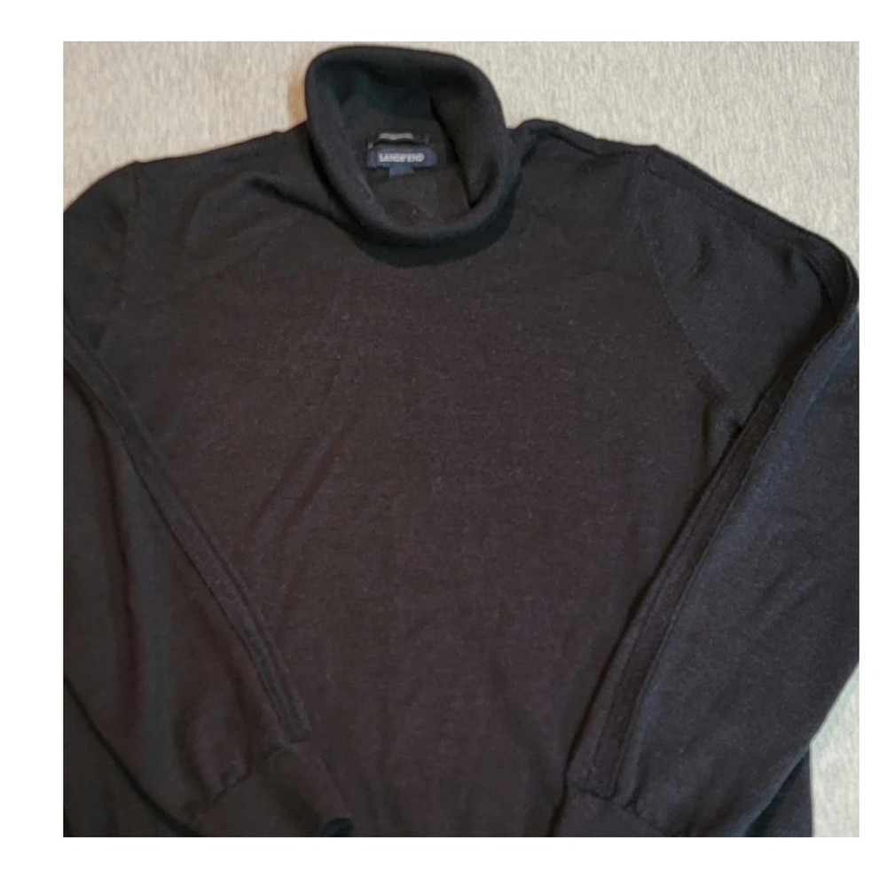Lands End Sweater Womens Large Petite Black Merino Wool Turtleneck Long Sleeve